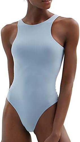 PUMIEY Women's High Neck Sleeveless Bodysuit Sexy Tank Tops Smoke Cloud Collection S