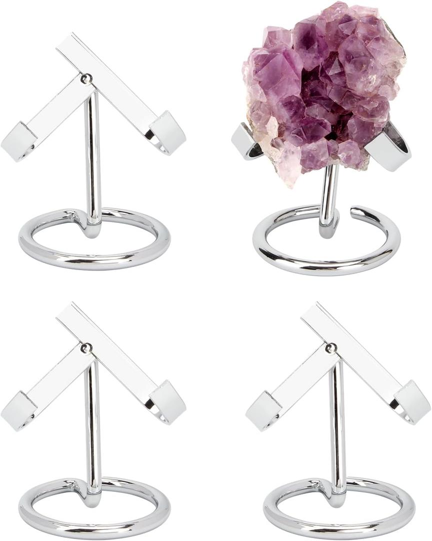 4 Pcs Crystal Rock Display Stand, Silver Stand for Display Self Standing Stands Holders, Crystal Display Stand for Crystals Stones Rocks Fossil Jewelry Ball Gemstone Collections Display