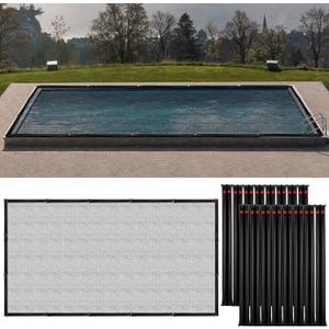 20 x 40 ft Pool Leaf Net Cover Thicken Rectangle Swimming Pool Cover with 16 Pcs Water Tubes Fine Mesh Inground Pool Net Cover for Inground or Above Ground Pools Catching Leaves Debris