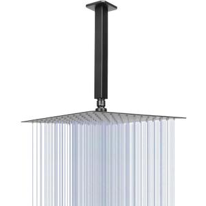 NearMoon Rain Shower Head With Shower Arm, Ceiling Mount Square Shower, Stainless Steel Ceiling Rainfall Showerhead- Waterfall Full Body Coverage (12 Inch, Matte Black)