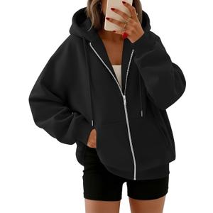 Trendy Queen Womens Zip Up Hoodies 2026 Oversized Sweatshirt (Black, M)