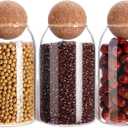 3 Pcs Glass Jar with Ball Cork Lid Decorative Round Bottle Sealed Canister Jar Storage Container Organizer with Airtight Seal Wooden Lid for Food Coffee Bean Candy Biscuits Spice(800 ML/ 27 Oz)