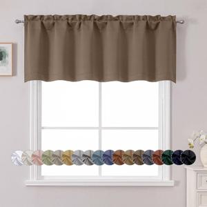 Chyhomenyc Brown Valance for Window, Blackout Small Kitchen Curtain for Bedroom/Living Room, Rod Pocket Privacy Short Window Treatment Valance RV Bunk Panels, 60" Wx18 L