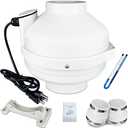 4 to 3 inch Radon Mitigation System Kit - 2 Speed Radon Fan 240CFM | 168CFM with Rubber Couplings and Air Pressure Indicator, Quiet and Energy Efficient, Fits 3” Piping
