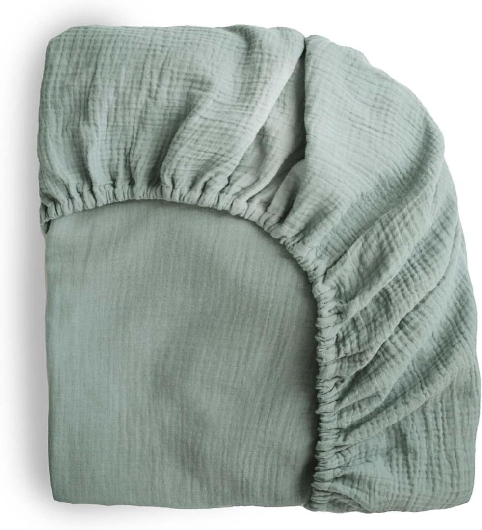mushie Extra Soft Muslin Fitted Crib Sheet | 192 Thread Count | 28"x 52" (Roman Green)