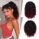 PEACOCO Curly Drawstring Ponytail for Black Women, 10 Inch Kinky Curly Ponytail Extension Synthetic Short Afro Puff Ponytail Hairpieces (1B/BUG)