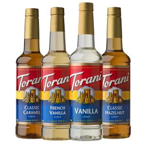 Torani Variety Pack Caramel, French Vanilla, Vanilla & Hazelnut, 25.4 Ounces (Pack of 4), BB Date: 02/05/2027