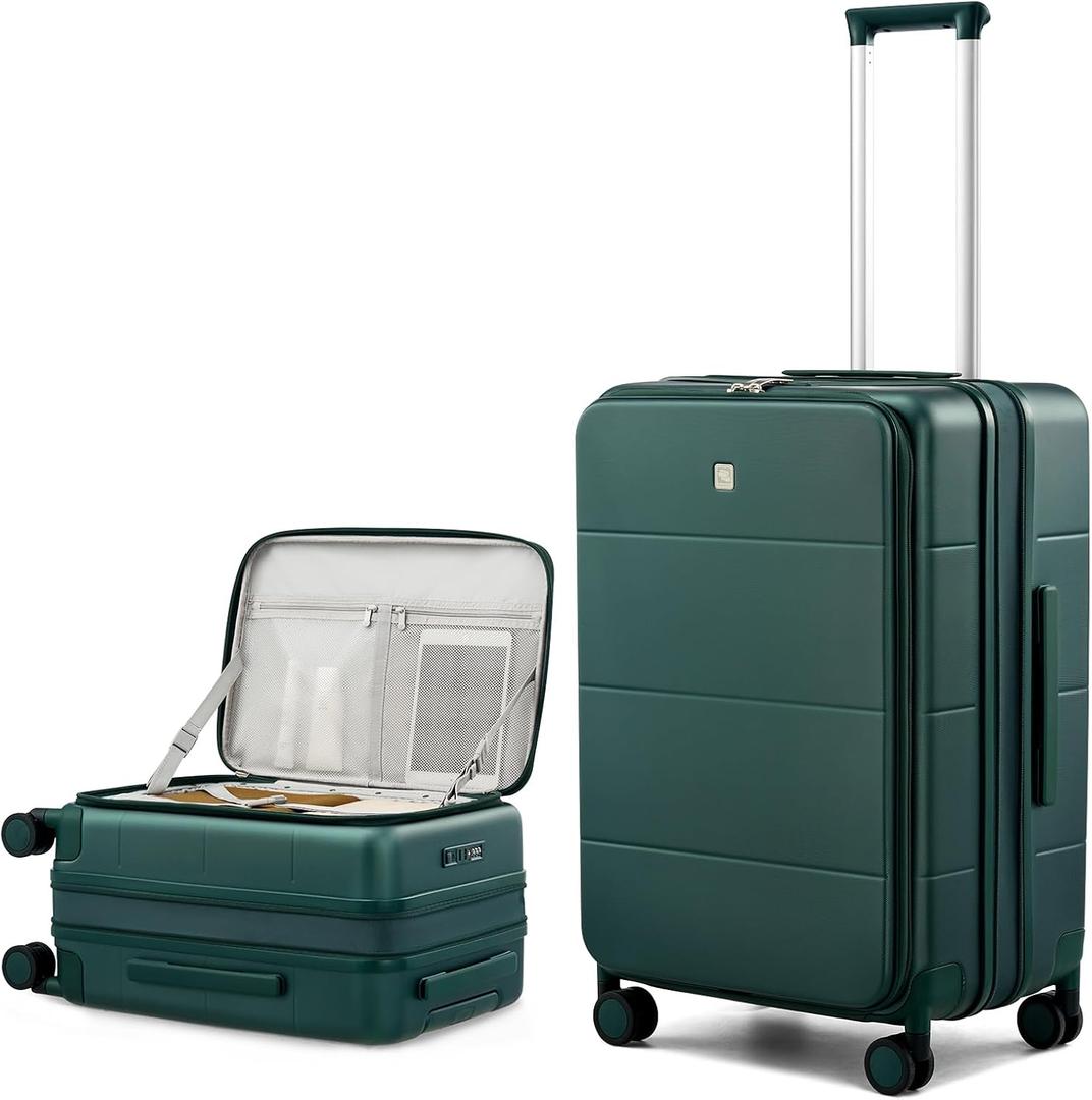 Hanke Hardside Expandable Checked Luggage, 24 Inch Top Opening Trunk Luggages with Spinner Wheels, All-PC Hard Shell Suitcase, Lightweight TSA Checked-Medium(Blackish Green, 83L)