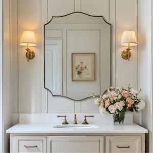 ANDY STAR Gold Mirrors, 24x32 Inch Bathroom Vanity Mirror, Antique Brass Asymmetrical Mirror, Brushed Gold Rectangle Mirror with Sophisticated Curved Design, Ideal for Home Decor