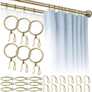Shower Curtain Hooks Rings - 50 Pcs Rust-Resistant Metal Curtain Rings with Eyelets for Up to 1.81-inch Bathroom Shower and Curtains Rods, Bronze