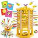 Nene Toys BeeFall Jumbo, 4-in-1 Wooden Honey Bee Toy for Kids Ages 3-9 - Educational Game with Wooden Honeybee Hive, 12 Bees, Colorful Sticks, Dice & Cards - Fun Family Game for Cognitive Development