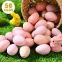 Beeveer 50 Pcs Plastic Easter Eggs Bulk for Easter Hunt 1.6 x 2.4 Inch Colorful Hanging Plastic Eggs for Basket Fillers Party Favor DIY Crafts Decoration(Pink Series)