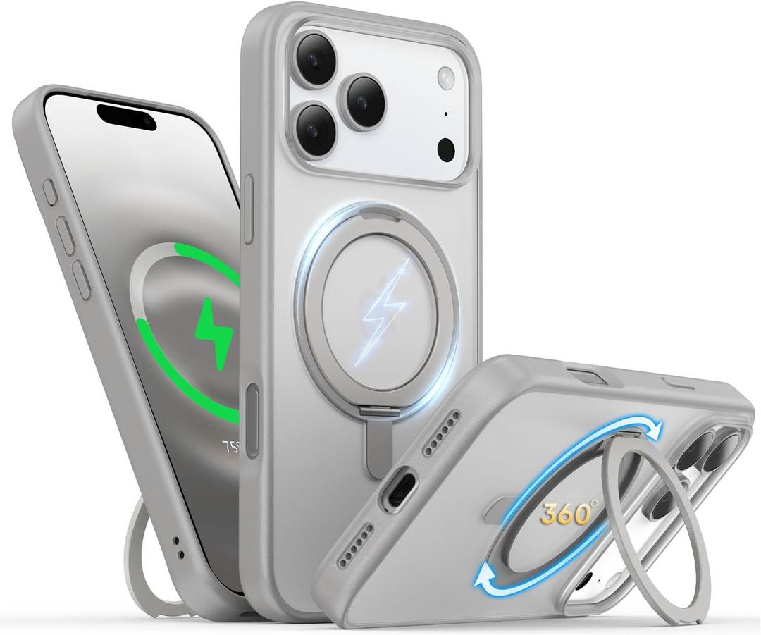 for iPhone 17 Pro Case 6.3-Inch with Magnetic 360 Ring Stand Compatible with MagSafe Frosted Matte Shockproof Protective Phone Cover 6.3" 2025, Gray