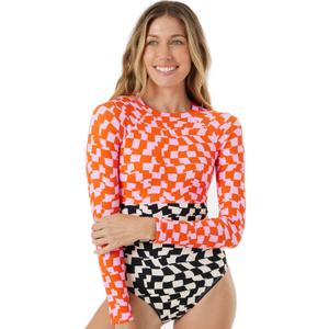Roxy Women's Long Sleeve Surf Suit-Onesie Fitted Rash Guard Swimsuit  UPF 50+, Back Zip Closure, Quick-Dry, Swimwear (Large, Mix)