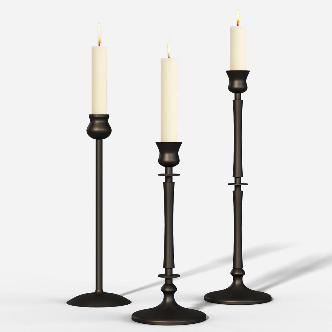 Matte Black Taper Candlestick Holders Set of 3 - Metal Taper Candle Holders for Candlesticks - Candlestick Holders for Taper Candles - Decorative Candle Stick Holders for Taper Candles