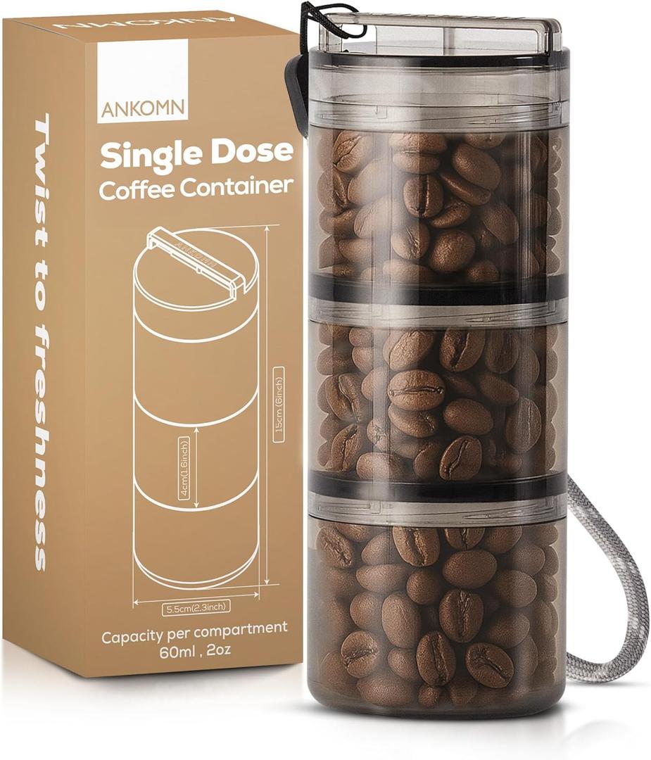 ANKOMN QuarterSeal X7 Airtight Modular Coffee Canister  Single Dose Coffee Bean Storage & Travel Coffee Container - with UV-Protection for Backpacking or Camping - On-the-Go Coffee Accessories (3 compartments, Smoke)