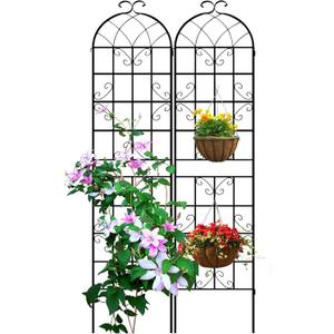 LZRS 2 Pack 87x20in Rustic Iron Arch Decoration Garden Trellis with Black Metal Coating  Perfect for Supporting Climbing Plants Outdoor, Roses, Vines, Flowers, and Vegetables. (0048-H87")