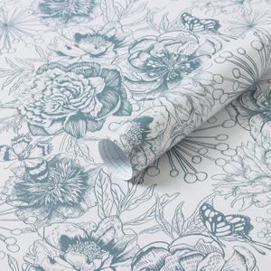 EeeComing Floral Peel and Stick Wallpaper Modern Contact Paper Blue and White Boho Wall Paper for Bedroom Self Adhesive Removable Wallpaper for Bathroom Living Room Vinyl Rolls 59" X 17.3"