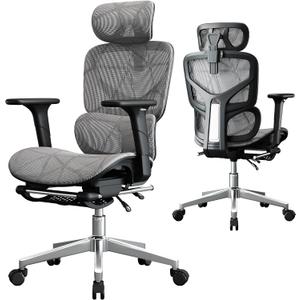 Mesh Office Chair,Ergonomic Computer Chair,Adjustable Lumbar High Back Desk Chair 400lbs,4D Adjustable Armrests & Removable Headrest,Breathable Mesh Chair for Adults,Home Gaming & Workplace(Gray)