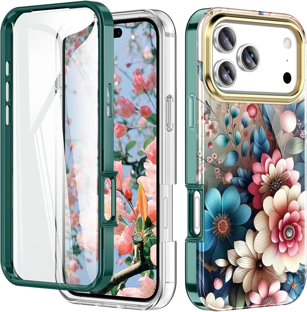 Cute Flower Case for iPhone 17 Pro 6.3 inch Built with Screen Protector, Lightweight and Stylish Full Body Shockproof Protective Rugged TPU Case for Women/Girls-Camellia