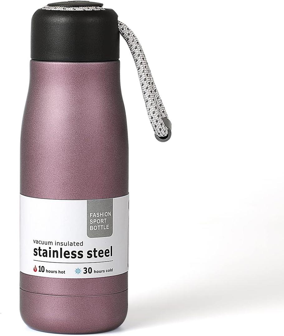 Mini Water Bottle, Dusgut 12 oz Water Bottle Reusable,Vacuum Insulated, Stainless Steel,Wide Mouth Portable Lid, Light Pink