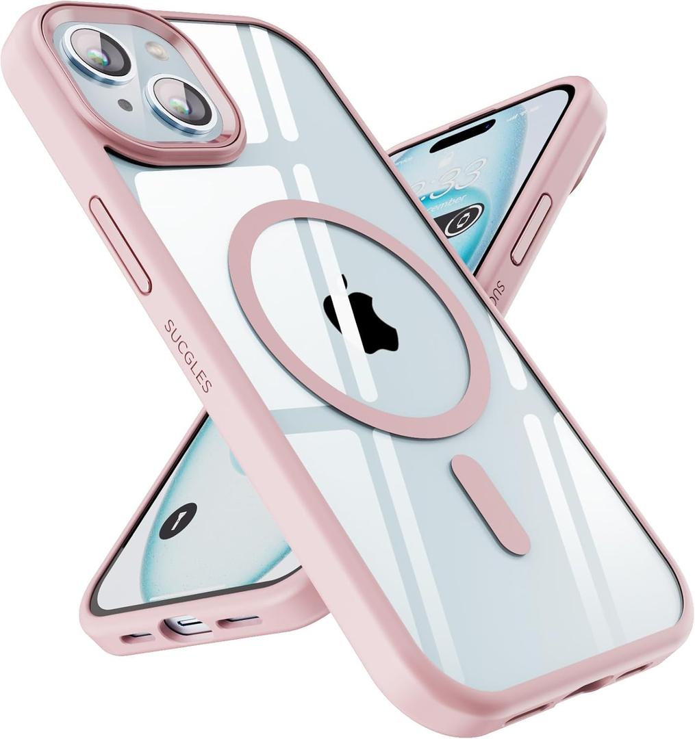 SUCGLES for iPhone 14 Plus Case with MagSafe [Ultra Strong Magnetic] [12FT Military Drop Protection] [Shockproof Bumper] Slim Thin Mag Safe Phone Cover 6.7" for Apple 14plus (Pink)