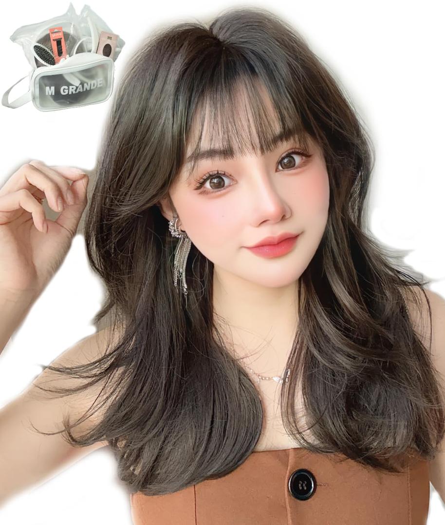 MGRANDE wig premium line 【 active top stylist produce 】 6 items set inner color line women's original wig semi-long small face effect（Seoul brown black DY71B）