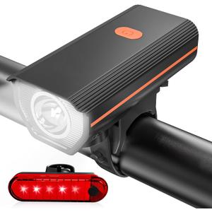 Rechargeable Bike Lights, Ultra Bright Bike Lights for Night Riding, Road Mountain Bike Accessories for Kids Adults - Headlight with Tail Light