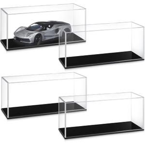 Juexica 4 Pcs Clear Acrylic Model Car Display Case 1: 24 Acrylic Display Boxes for Vehicle Model Thick Model Car Display Case Dustproof Showcase with Black Base for Collectibles Memorabilia