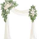 Artificial Arch Flowers Kit(Pack of 4),2Pcs Artificial Flower Arch Decor, 2Pcs Drapes, Ceremony and Reception Background Rose Decoration, White Champagne Floral Party and Outdoor Decor
