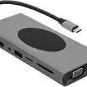 Realm USB C Hub, 15-in-1 Hub with Wireless Charging, 60W Power Delivery, 4K HDMI, 7 USB A Ports, VGA, Ethernet, Dual Video Output, 3.5mm Aux, SD & Micro SD Port, for MacBook Pro & Other USB C Laptops