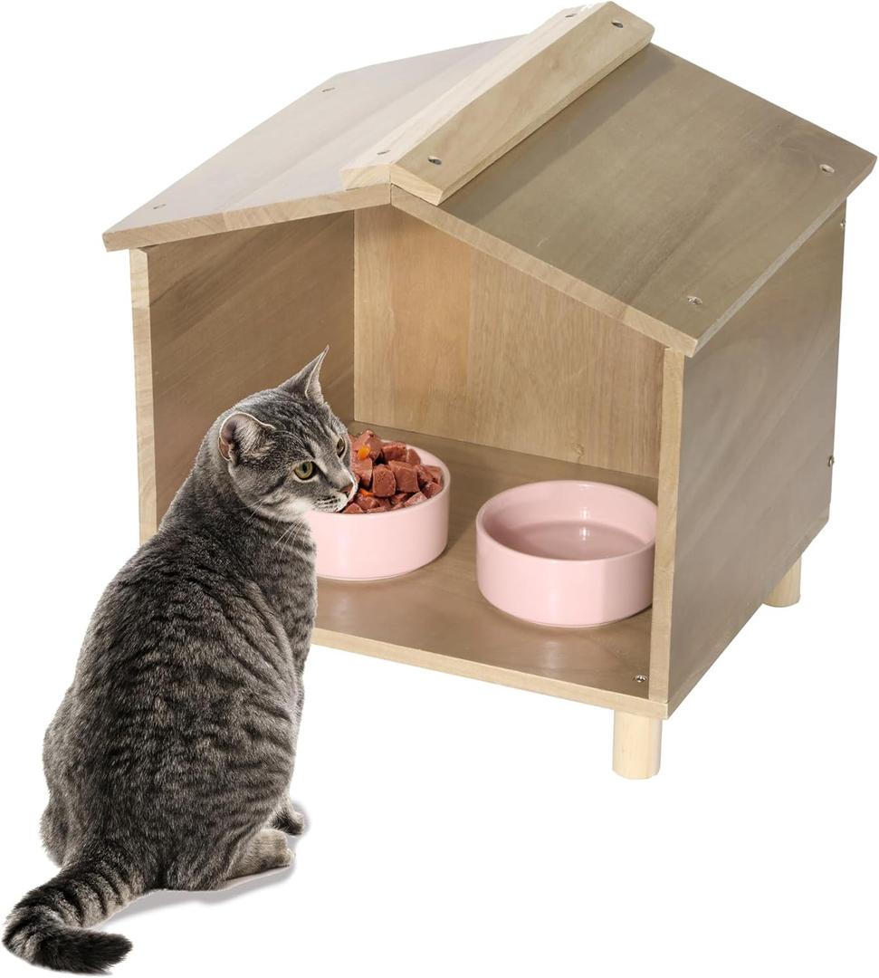 BALAPET Outdoor Cat Feeder & Shelter - Waterproof Cat House for Outdoor Feeding Station, Perfect for Feral Cats, Birds, Rabbits, Cats & Dogs