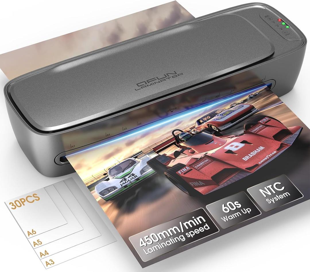 Qfun Laminator Machine 13 Inch Thermal Laminating machine 11x17 with Sheets, Cold Hot Lamination Machine 60S Warm Up Personal Laminator for Teachers, Large A3 Paper Laminate Kit for Office School Home (Gray)