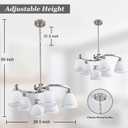 6-Light Brushed Nickel Chandelier Modern Farmhouse Dinner Room Light Fixture with Frosted Glass Lampshade, Rustic Round Adjustable Ceiling Pendant Light for Living Room, Over Table, Kitchen Island
