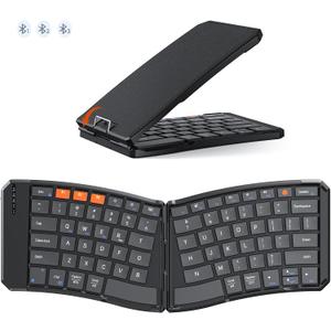 MEETION Ergonomic Foldable Keyboard, Split Portable Compact Bluetooth Keyboard for Business Travel, Ultra-Thin Folding Rechargeable Wireless Keyboards for iOS Android Windows Mac Tablet PC Smartphone (Black)