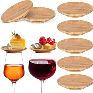 Tessco 8 Pcs 4" Wine Glass Charcuterie Topper Bamboo Round Wine Glass Charcuterie Board Dual Use Cups Topper Appetizer Plates for Christmas Party Family Gatherings Bars Restaurants