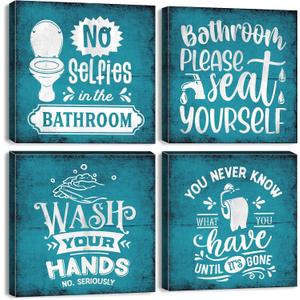 Teal Bathroom Rules Wall Decor Rustic Relax Soak Unwind Wall Art for Bathroom Funny Toilet Signs Pictures Canvas Prints Artwork Master Guest Washroom Restroom Laundry Room Home Decorations 12x12 4P
