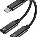 USB C Splitter 1 in 2 Out Dual USB C Type Headphone and Charger Audio Adapter, Hi-Fi Sound Quality Type C Headphone Adapter with PD 60W Fast Charging Dongle Cable for iPhone 16 Pro Max, iPad Pro