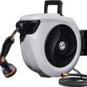 SUNPOW Retractable Garden Hose Reel 1/2 Inch x 33ft - Wall Mounted Hose Reel with 3/4 Inch Brass Fittings & 10-Pattern Nozzle - Auto Rewind System, Any Length Lock, 180 Swivel Bracket