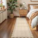 GarveeHome 2.5x8 Scalloped Washable Runner Rug for Kitchen, Soft Jute Long Hallway Runner Non Slip Entryway Rug Farmhouse Thin Laundry Mat Stain Resistant Carpet for Bathroom Beside Rug