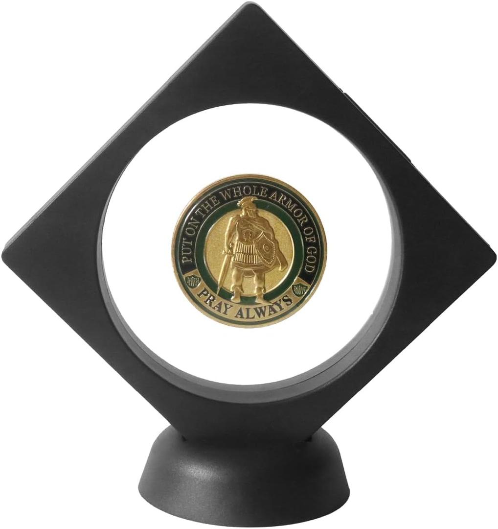 HillSpring 3.6" Clear Display Stand, 3D Floating Display Frame for Medallion Challenge Coin, Medal, Specimen, Stand Box, Jewelry Holder (Black)