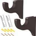 Briwooody 2 Pack Wooden Curtain Rod Brackets Curtain Rod Holder Wood Brackets Classics 3 1/2" Return Bracket for 2" Pole (Brown)