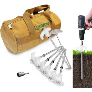 16 Pack Tent Stakes Heavy Duty - 8" Ground Anchors Screw in - Camping Stakes with Grow in The Dark Heads - Metal Threaded Tent Spikes with 1 Hex Head Driver, 1Stopper T Pull Hook and Storage Bag