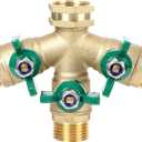 STYDDI Full Flow 3-Way Garden Hose Splitter, Solid Brass High Volume 3 Way Hose Splitter Valve with Metal Handle, Heavy Duty High Flow Spigot Splitter with Shut off Valve, 3/4 Inch Garden Tap Splitter