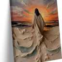 Abstract Jesus Walking on Water Canvas Wall Art Christian Spiritual Wall Decor Paintings Pictures Divine Light Modern Religious Posters Prints for Living Room Bedroom Church Decoration 12x16in