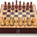 AMEROUS 17 inches Wooden Chess Set with High Polymer Weighted Chess Pieces / 2 Built-in Storage Drawers / 2 Extra Queens / 3.75'' King, Classic Board Game