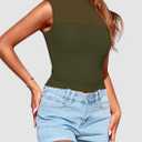 PRETTYGARDEN Women's Summer Sheer Mesh Tank Tops 2025 Trendy Casual Sleeveless Mock Neck Ruched Slim Fitted Going Out Shirts (X-Large, Army Green)