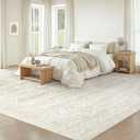 Living Room Rugs 8x10: Washable Moroccan Geometric Boho Rug Farmhouse Non Slip Stain Resistant Large Rug Low Pile Soft Carpet for Bedroom Dining Room Kids Room (Ivory Beige,8'x10')