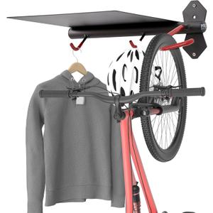 PRO BIKE TOOL Bike Wall Mount with Storage Shelf Vertical Bike Rack Wall Mount for Garage, Indoor Bicycle Storage Hanger, Space Saving Bike Holder for Road, Mountain & Hybrid Bikes