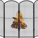 HEOMU Fireplace Screen Stand Black 4 Panel Foldable Decorative Fireplace Screen Fireplace Cover,Metal Fire Spark Guard Cover for Home Indoor Fireplace,47.8" W x 31" H